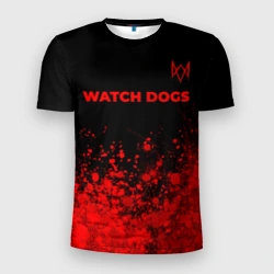 Мужская футболка 3D Slim Watch Dogs - red gradient посередине