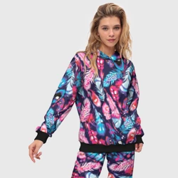 Женский костюм с толстовкой 3D Экзотические перья - розовые и голубые - фото 2