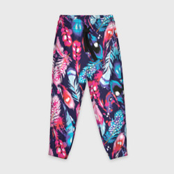 Детские брюки 3D Экзотические перья - розовые и голубые