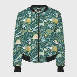 Женский бомбер 3D Зелёные динозаврики
