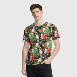 Мужская футболка 3D Деды Морозы с ёлками и подарками - фото 2