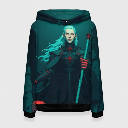 Женская толстовка 3D с принтом Седовласый некромант, вид спереди #2