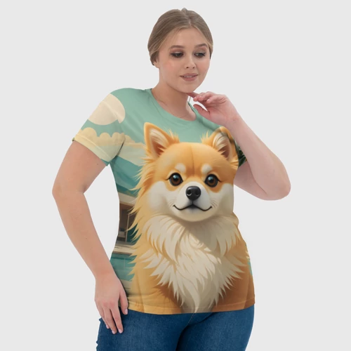 Женская футболка 3D с принтом Шпиц и пальмы, фото #4