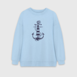 Женский свитшот oversize без начеса хлопок Морская эмблема - якорь и маяк
