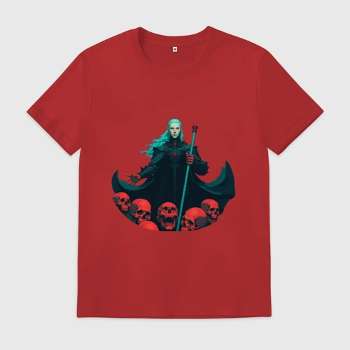 Мужская футболка хлопок с принтом Седовласый некромант, вид спереди #2