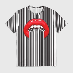 Мужская футболка 3D Красные губы и штрихкод