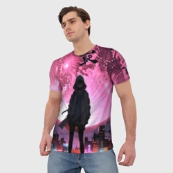 Мужская футболка 3D Аниме и розовая луна - фото 2