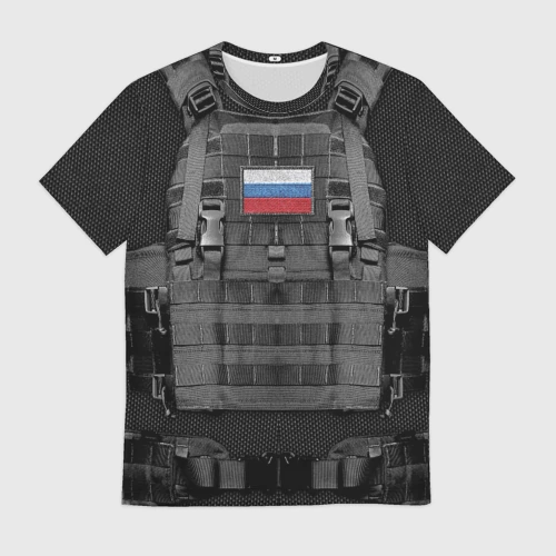 Мужская футболка 3D с принтом Бронежилет спецназ - армия России, вид спереди #2