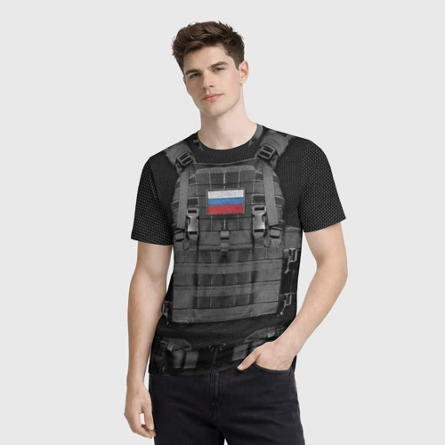 Мужская футболка 3D с принтом Бронежилет спецназ - армия России, фото на моделе #1