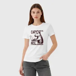 Женская футболка хлопок Капибара програмист - фото 2