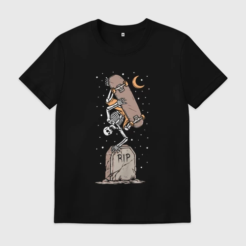 Мужская футболка хлопок с принтом Скейтер на кладбище, вид спереди #2