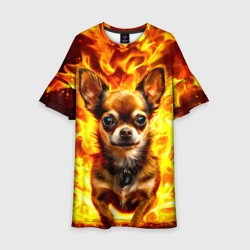 Детское платье 3D Чихуахуа в огне