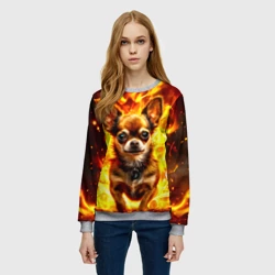 Женский свитшот 3D Чихуахуа в огне - фото 2