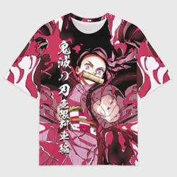 Женская футболка oversize 3D Клинок рассекающий демонов - Незуко