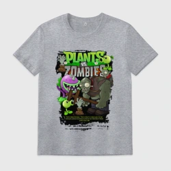 Мужская футболка хлопок Растения против зомби с персонажами