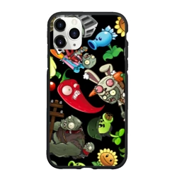 Чехол для iPhone 11 Pro Max матовый Растения против зомби персонажи на черном