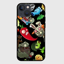 Чехол для iPhone 13 mini Растения против зомби персонажи на черном