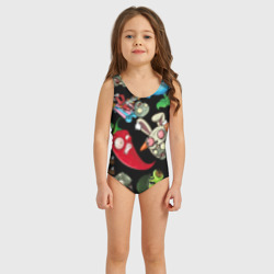 Детский купальник 3D Растения против зомби персонажи на черном