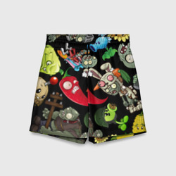 Детские спортивные шорты 3D Растения против зомби персонажи на черном