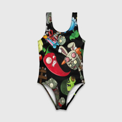 Детский купальник 3D Растения против зомби персонажи на черном - фото 2