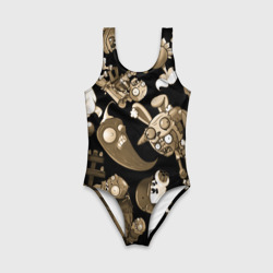 Детский купальник 3D Растения против зомби в бежевом цвете - фото 2