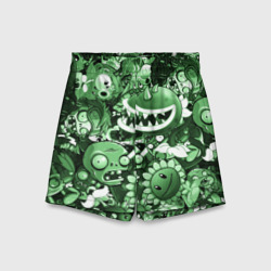 Детские спортивные шорты 3D Растения против зомби в зеленом цвете