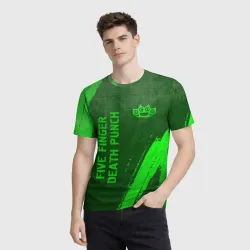 Мужская футболка 3D Five Finger Death Punch - green gradient вертикально - фото 2