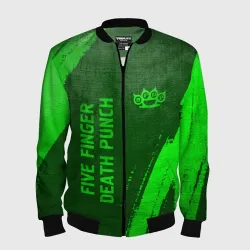 Мужской бомбер 3D Five Finger Death Punch - green gradient вертикально