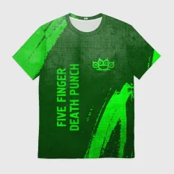 Мужская футболка 3D Five Finger Death Punch - green gradient вертикально