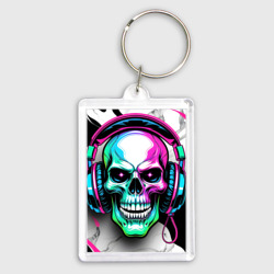 Брелок прямоугольный 35*50 Череп в наушниках