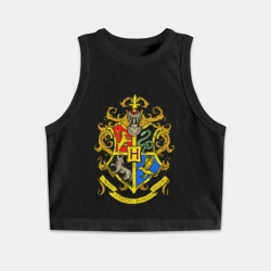 Женская укороченная майка-топ хлопок Хогвартс - герб  