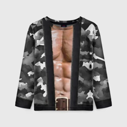 Детский лонгслив 3D Мужское накаченное тело в камуфляже 