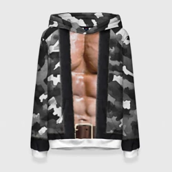 Женская толстовка 3D Мужское накаченное тело в камуфляже 