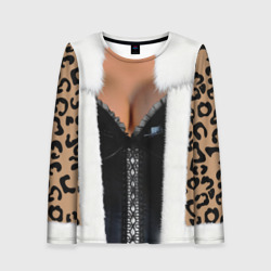 Женский лонгслив 3D Красивое женское тело в леопардовой шубке