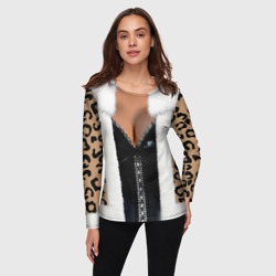 Женский лонгслив 3D Красивое женское тело в леопардовой шубке - фото 2