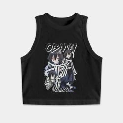 Женская укороченная майка-топ хлопок Клинок рассекающий демонов Obanai Iguro