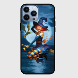 Чехол для iPhone 13 Pro Max Ведьма на метле с драконом 