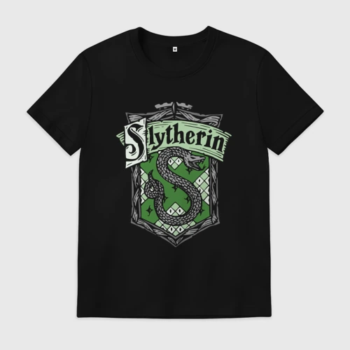 Мужская футболка хлопок с принтом Slytherin emblem, вид спереди #2