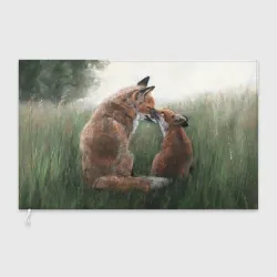 Флаг 3D Лиса с лисёнком
