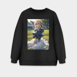 Женский свитшот oversize без начеса хлопок Вайолет Эвергарден на лугу