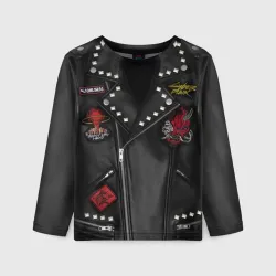 Детский лонгслив 3D Косуха с нашивкой демона самурая киберпанк имитация кожанки