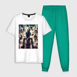 Мужская пижама с белой футболкой хлопок Rolling Stones - Mick Jagger