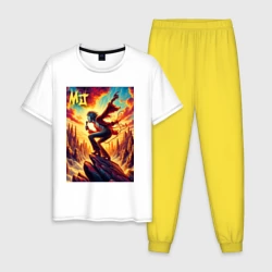 Мужская пижама с белой футболкой хлопок Mick Jagger -mountain fantasy