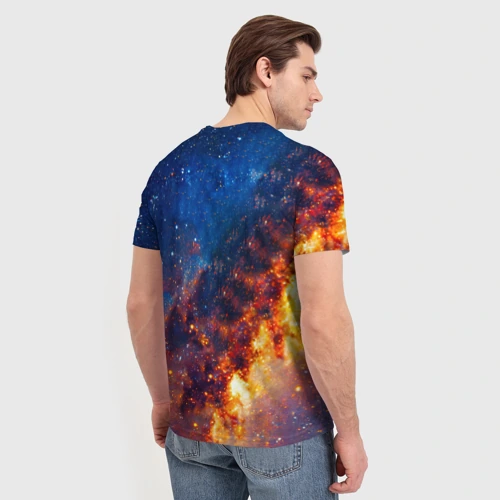Мужская футболка 3D с принтом Австралийская овчарка в космосе, вид сзади #2