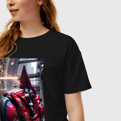 Женская футболка хлопок Oversize Девушка на футуристическом мотоцикле - фото 2