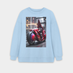 Женский свитшот oversize без начеса хлопок Девушка на футуристическом мотоцикле
