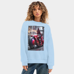 Женский свитшот oversize без начеса хлопок Девушка на футуристическом мотоцикле - фото 2