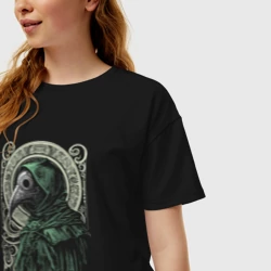 Женская футболка хлопок Oversize Чумной доктор в зелёном плаще - фото 2