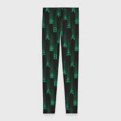 Леггинсы 3D Паттерн с днями недели зелеными иероглифами