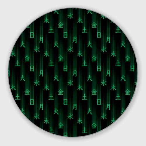 Круглый коврик для мышки Паттерн с днями недели зелеными иероглифами